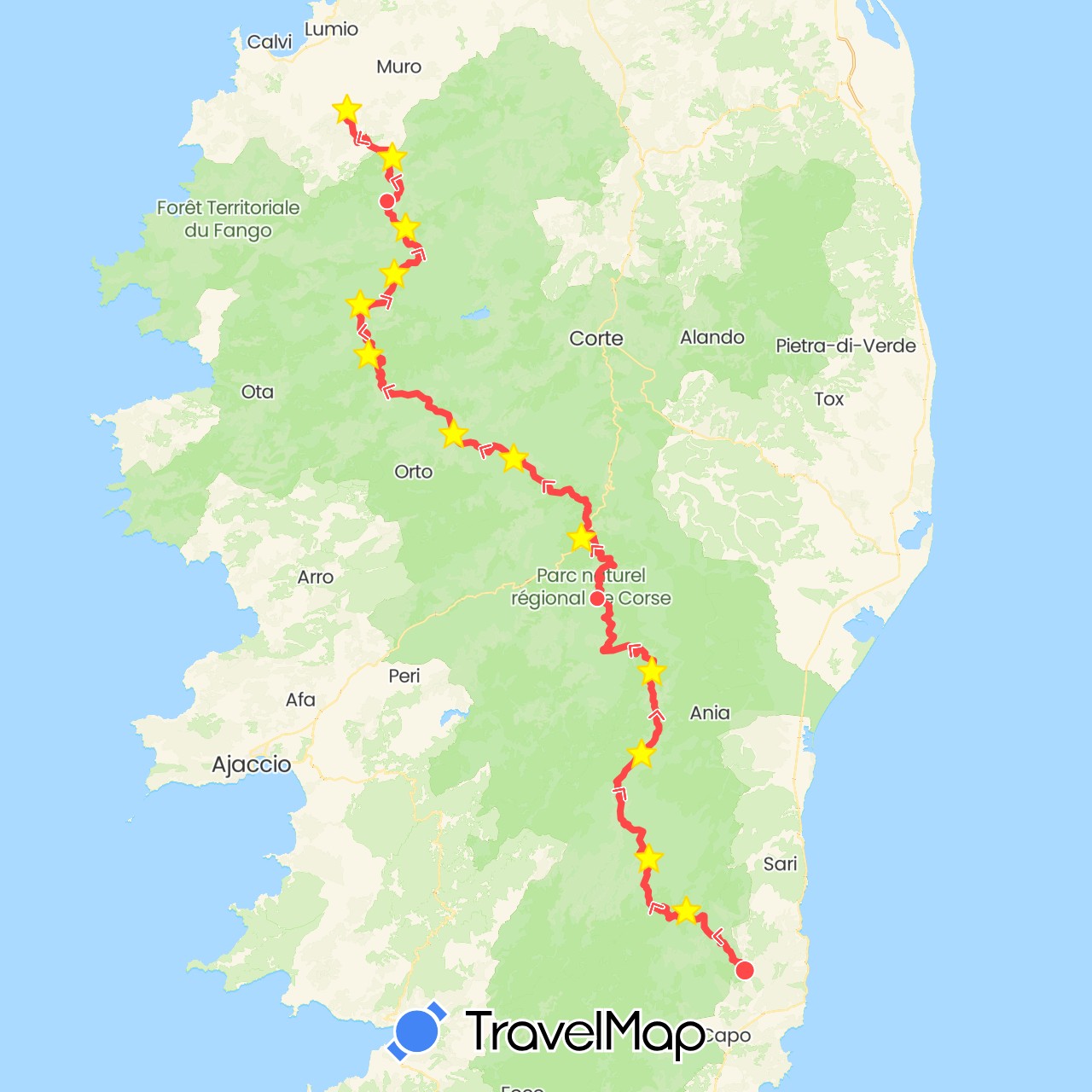 TravelMap itinerary: driving, hiking in France (Europe)
