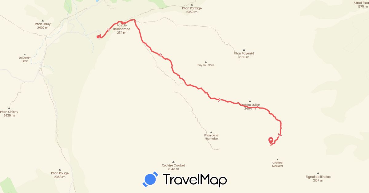 TravelMap itinerary: driving, randonnÉe in Réunion (Africa)