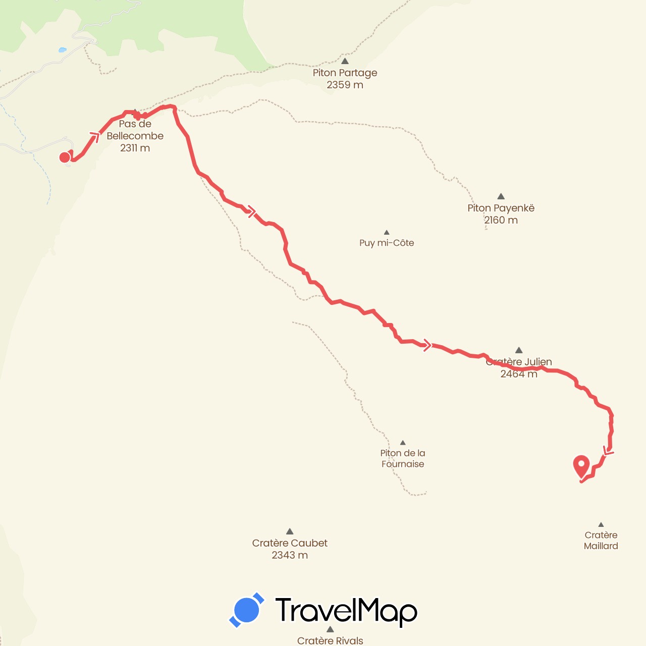 TravelMap itinerary: driving, randonnÉe in Réunion (Africa)